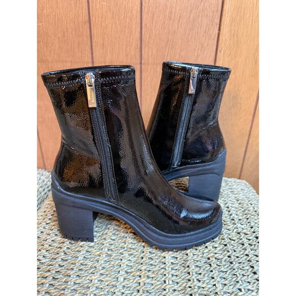 D’amelio Womens 8.5 Black Faux Patent Leather Chunky Chelsea Boots Zipper Grunge - Picture 4 of 9